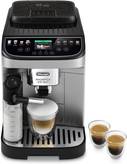 Magnifica Evo Next (ECAM310.80.SB),Automatic Coffee Machine With Automatic Milk Frother,Bean To Cup Coffee and Cappuccino Machine with Intuitive Touch Display,Silver/Black