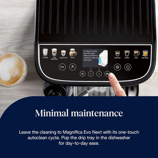 Magnifica Evo Next (ECAM310.80.SB),Automatic Coffee Machine With Automatic Milk Frother,Bean To Cup Coffee and Cappuccino Machine with Intuitive Touch Display,Silver/Black